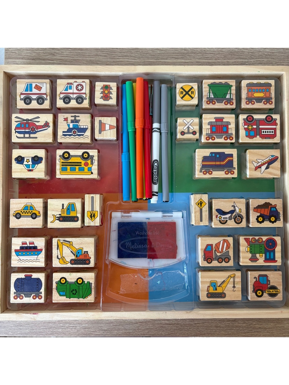 Melissa & Doug Deluxe Vehicle Wooden Stamp Set - 38 Pieces